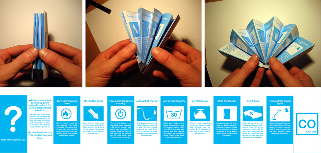 Leaflet folds out into a fan